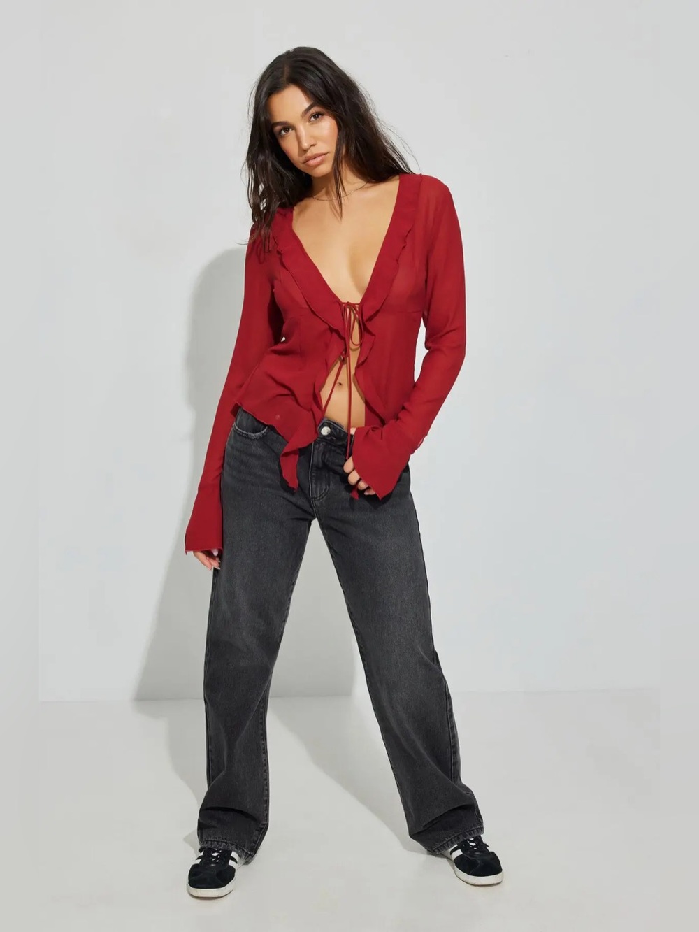 Sheer Red Ruffle Top - Picture 3 of 4